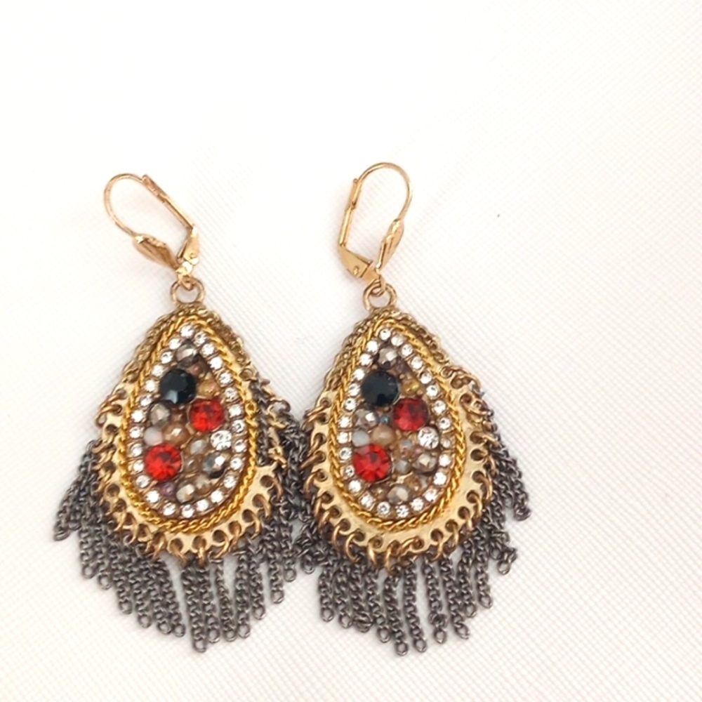Boho Gold and gray earrings